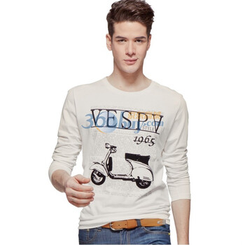 Justyle VESPA时尚复古圆领长袖男款T恤29121018 白色 XXL
