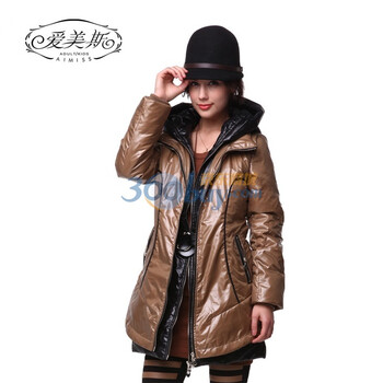 爱美斯罗纹收口袖带帽纯色修身欧美风羽绒服清仓A115032 巧克力 (XXL)175/96A