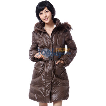新品雅鹿女士貉子毛条细格羽绒服 ^@^LD25080 棕咖 XXL