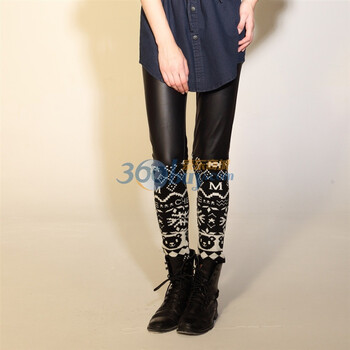 Giordano佐丹奴BSX 女雪花图案拼接皮感弹力裤袜 04491503 黑色 M