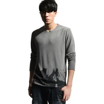 圣迪奥sdeerhe 男装冬随性印染修身T恤 灰2170284 灰色 XXL
