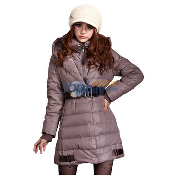 【mydsps】2011韩版冬装新品 时尚假V领修身长款女式羽绒服外套 红褐色 XL