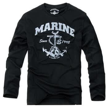AK男装秋季新品 MARINE全棉印花长袖T恤 11C100084 黑色 XXL