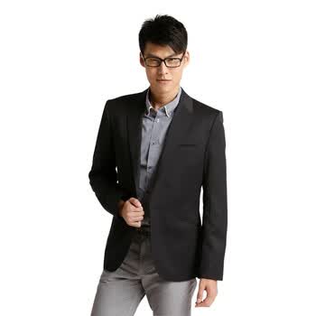 Jack Jones/杰克琼斯 外套 羊毛一粒扣开叉西服B(黑)|211372006010 195/112A/XXXL