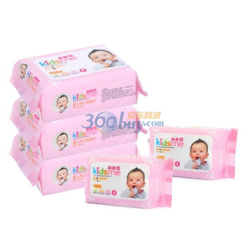 亲亲我湿纸巾kidsme 婴儿手口柔湿巾3包*80片+2包*25片超值组合