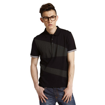 JackJones/杰克琼斯 T恤 纯棉几何条纹POLO衫B(黑/Black)|211206066010 195/112A/XXXL
