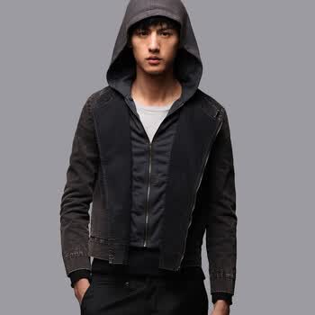 非池中男装2011冬季新品 长袖带帽外套14210035灰色XXL