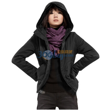 圣迪奥sdeer 女装 哲学百搭带帽短款棉服1482302 黑色 L