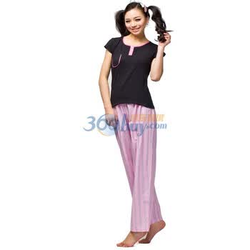 爱帝女式棉莫代尔家居服9095149711【买即送10元京券】 黑/红条 XXL