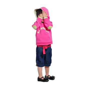 憨笔熊 2012春夏新款 女婴全棉时尚牛仔马裤 粉色花朵腰带 30883 深蓝色 24/36月