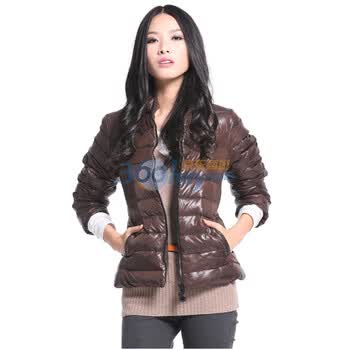 IVEEREE2011新款女装羽绒服纯色拉链立领收腰短款A0117 巧克力色 L