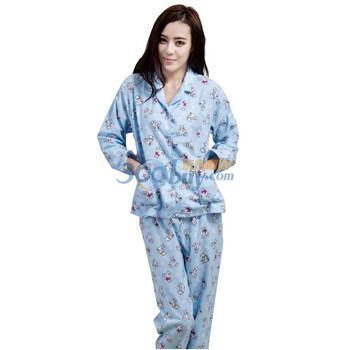 荻嘉茂家居 纯棉绒布舒适家居服套装 1115 蓝色小熊 L