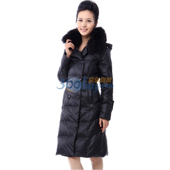 2011 新品 雅鹿 女士双排扣貉子毛大翻领长款羽绒服 ^@^YM10780 黑色 180/104B(XXXL)