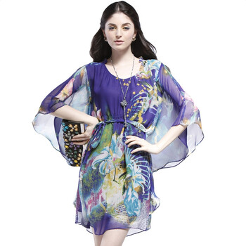 玛汐 Maxchic 2012新春夏 新款丛林魅惑 蝴蝶女神真丝印花连衣裙女款裙子女装 C00044S12C 蓝色 XL