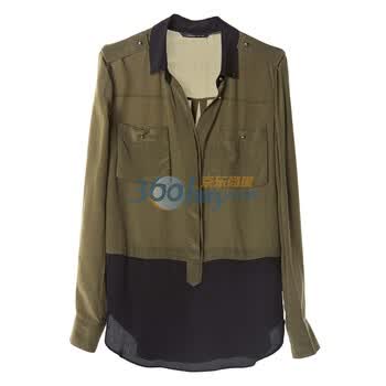 MO&Co.摩安珂 moco 随性利落西装领双口袋衬衫M113SHT37 44军绿 L