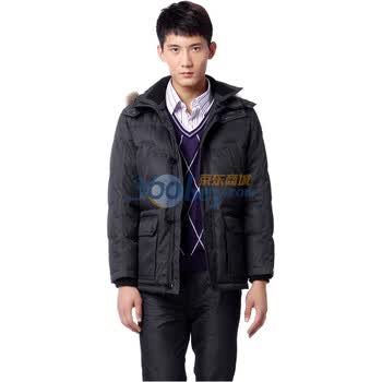 新品 雅鹿 男士貉子毛条连帽商务休闲羽绒服 ^@^YM19310 深灰 XXXL