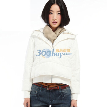婉甸wandian白色珠光感连帽短款棉服1104422120纯白L