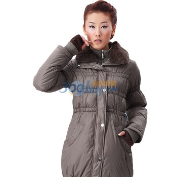 茵曼 INMAN 2011冬装新款90%鸭绒防漏绒修身毛领中长羽绒服 W9007 卡其色 XXL