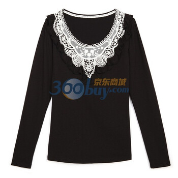 歌莉娅GOELIAT恤荷叶领长袖T恤109R047W 黑色 M
