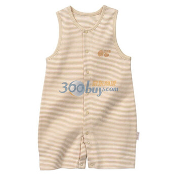 贝贝怡 宝宝服 夏装条纹前开扣背心平角哈衣BC156 杏色 24个月/身高90cm