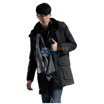 圣迪奥sdeerhe 男装 冬修身做旧中长款棉服 黑0471976 黑色 XXL