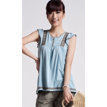 T.EN 天恩 女装 夏季新品 绣花V领T恤 休闲百搭时尚短袖 0102Z624W 卡其/74 L/40