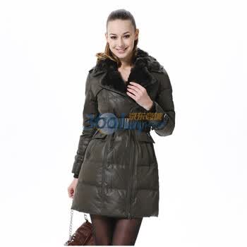 波司登 2011新款 羽绒服 女 个性修身中长款 兔毛领 BR2328 军绿色 185/104A(XXXL)