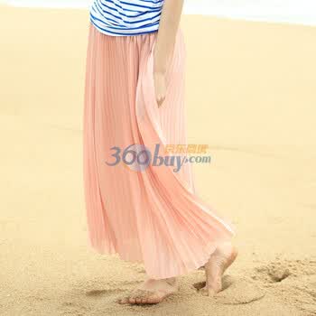 特尚莱菲 2012夏季新款淑女柔软飘逸雪纺百褶半身裙长裙GY917 粉色 均码