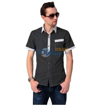 VITOCOGO维多克果男装 夏装新品 商务休闲款 圆点 经典款两色可选 短袖衬衫BX311 黑色 XXL