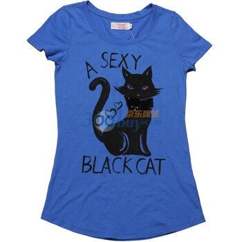 yishion以纯 女装休闲短袖针织衫黑猫图案三色