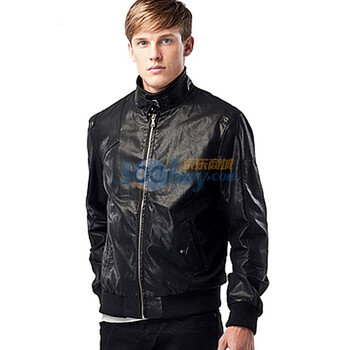 JACKWALK压磨袖肘贴皮PU皮夹克C0113501黑色XXL