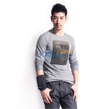 圣迪奥sdeerhe 男装 冬怀旧印花百搭圆领T恤 灰1470264 灰色 XXL