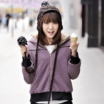 言若 2012新品秋装韩版羊羔绒里皮条分割卫衣女装 MO102914 紫色 M