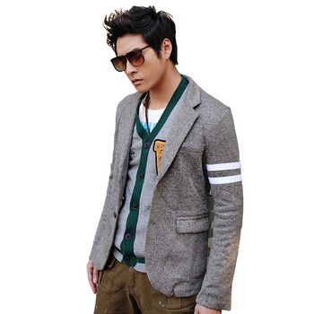 MIX2 2012新款春装时尚男士V领撞色针织修身休闲外套 L21W03B1 灰色 XL