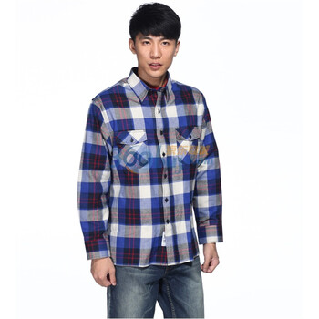 IZOD 法兰绒新品纯棉格纹长袖休闲男校园衬衫 3061912105600蓝色系XXL(185/102A)