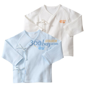 贝贝怡（bornbay） 2J305 宝宝服 新生儿开衫绑带上衣 婴儿童装内衣2件组合装 米白和淡蓝 66码