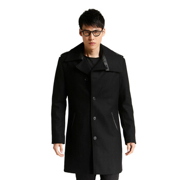 Jack Jones/杰克琼斯 外套 含羊毛翻领呢子风衣P(黑)|211427031010 195/112A/XXXL