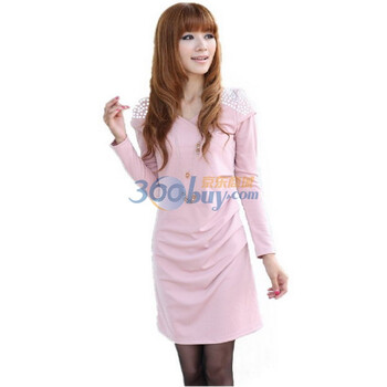 【玫斯妮】2011新款秋装女装时尚修身长袖连衣裙802 粉红 XXL