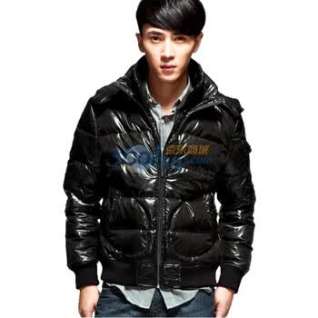Justyle连帽短款男式休闲双门襟保暖羽绒服JD45113011 黑色 XXL