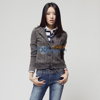 KAMA卡玛 女士立领短款牛仔夹克7311750 灰色 L