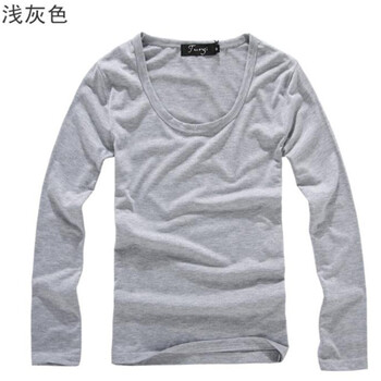 TUOYI秋季新款纯棉百搭纯色大圆领修身型长袖T恤男215Y281 浅灰色 XL
