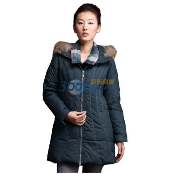 茵曼 INMAN 2011冬新款防漏绒流线收腰分割带帽羽绒服 W9012 蓝色 XL