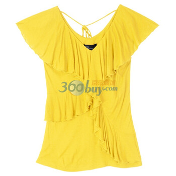 O.SA2012新 修身荷叶边 系带后领 竹纤维T恤 ST10597 黄色 M