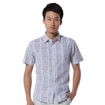 柒牌 SEVEN男装休闲印花条纹短袖衬衫修身男衬衣70A311501 浅灰印花 XXL