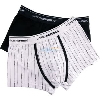 棉花共和国 Cotton RepubLic LOGO条纹 两条装 男式平脚内裤 01121103 白色 XXL