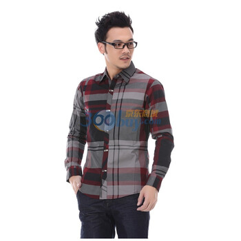 薪格仕品 衬衫 纯棉修身格子衬衫 JDC601红格XXXL