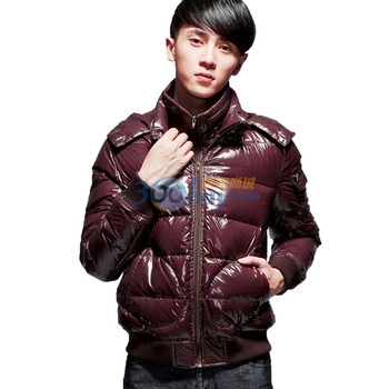 Justyle连帽短款男式休闲双门襟保暖羽绒服JD45113011 酒红 XXL
