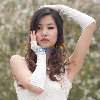 乐为手套女士夏季长半指防晒手臂套露指手套女蕾丝手套长款L11FD105 白色