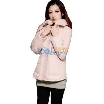 EyesonU 精品女士棉衣修身大码花色棉服XXXL保暖外套A-098 纯色粉色 XXXL