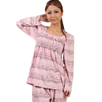 好家猫 日韩新款雪花秘扇棉质套装家居服HJMB602 粉红色 XL